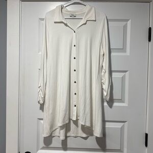 Kim Rogers Cream Button-Down Tunic with Rushed Sleeves